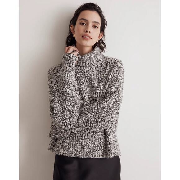 Madewell Marled Wide Rib Knit Black White Turtleneck Sweater Size Small - Picture 1 of 14